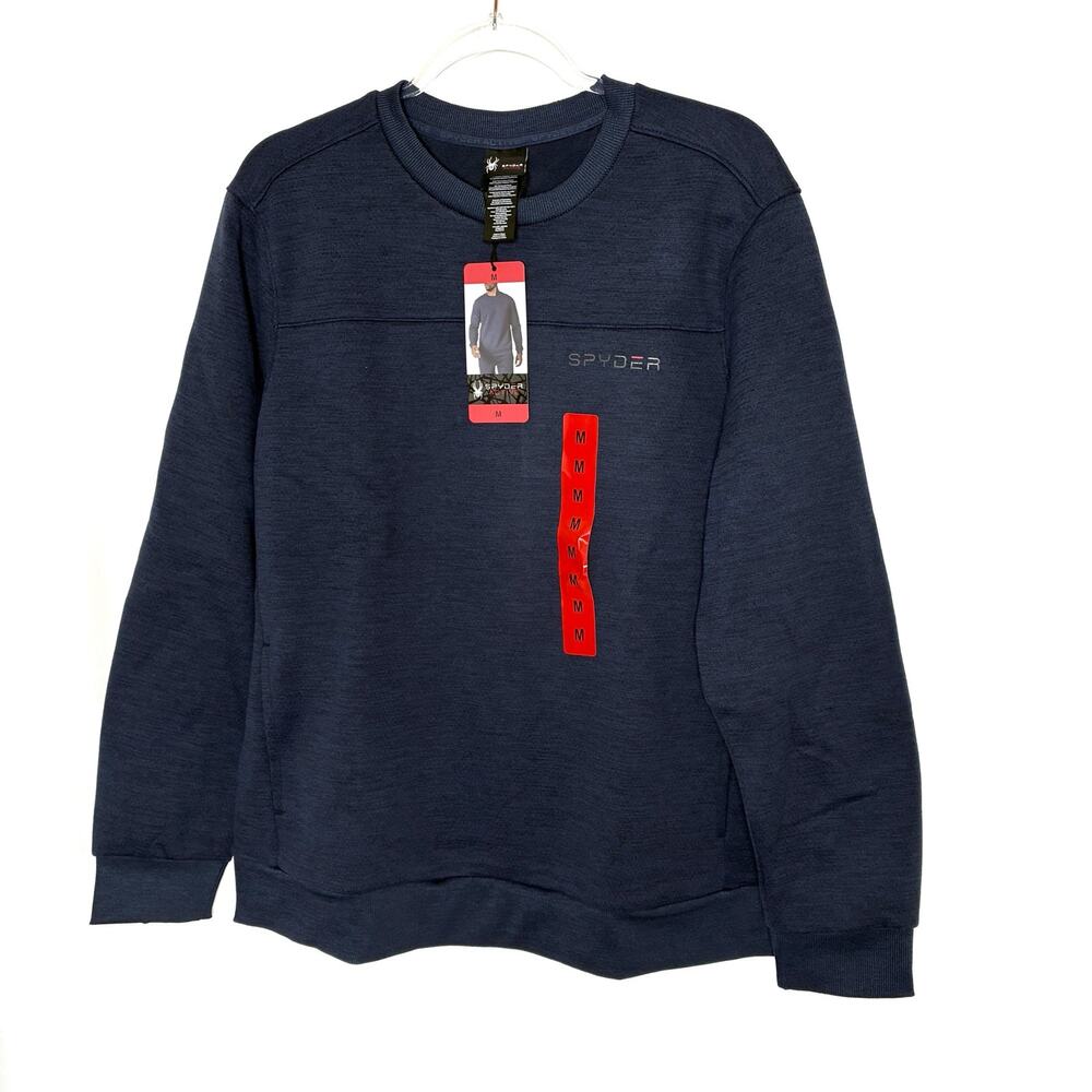 Spyder Active Navy Blue Crew Neck Pullover Polyester Spandex NWT Mens Medium